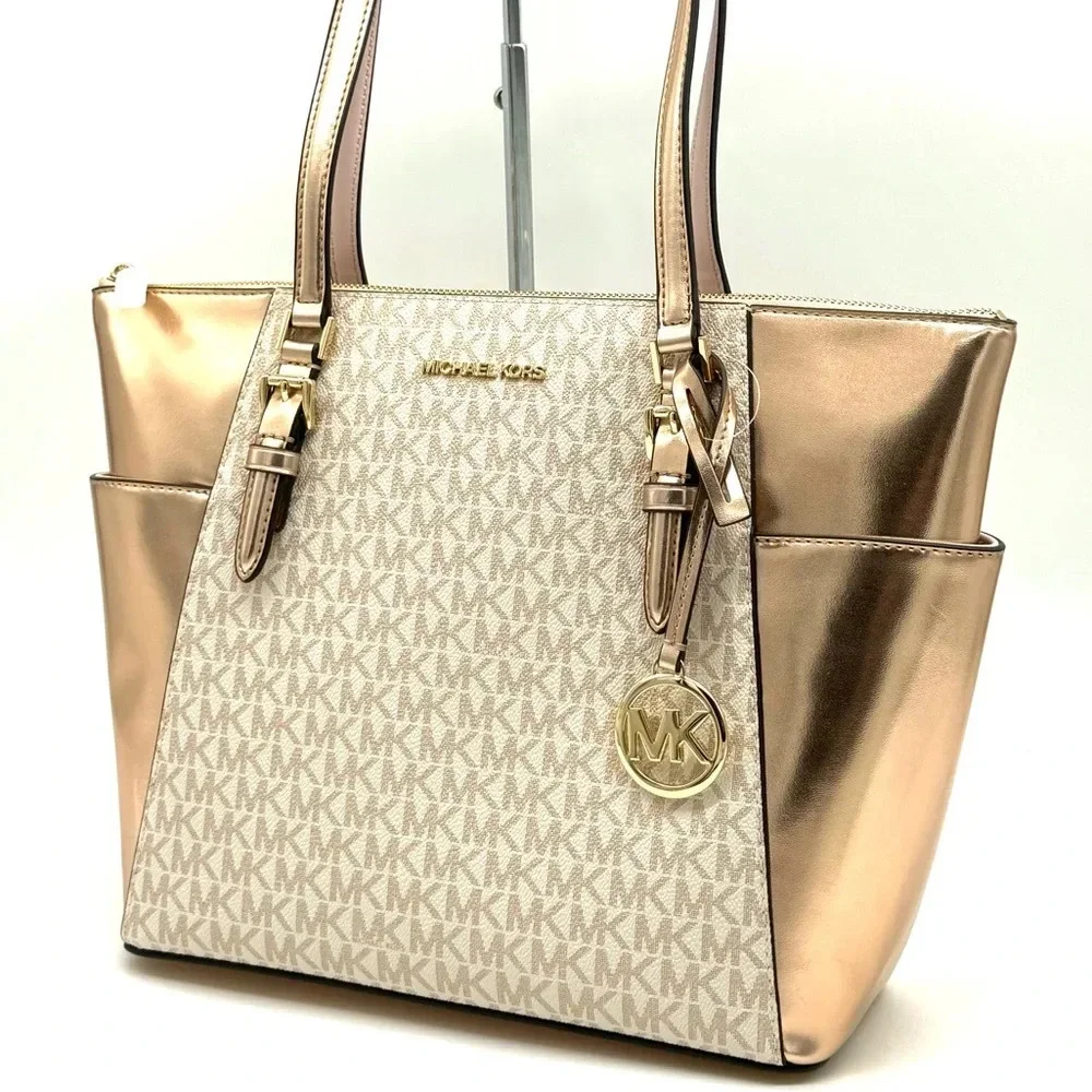Michael Kors Large Charlotte TZ Tote Bag Rose Gold (NWT)